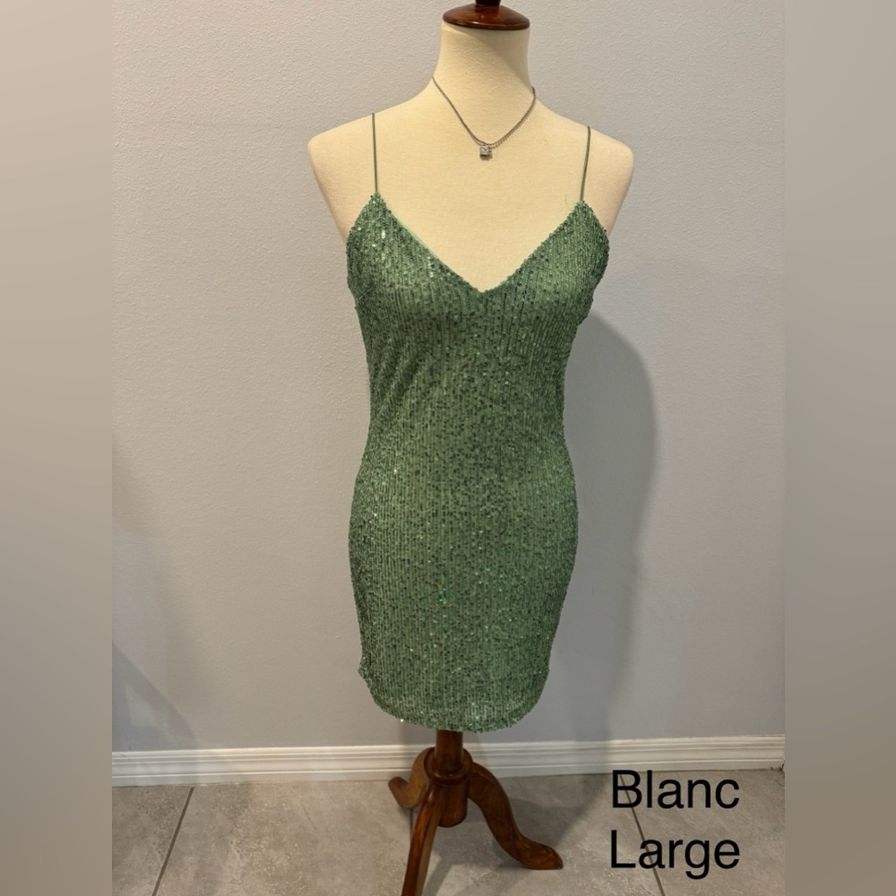 Blanc Green Sequin Mini Dress